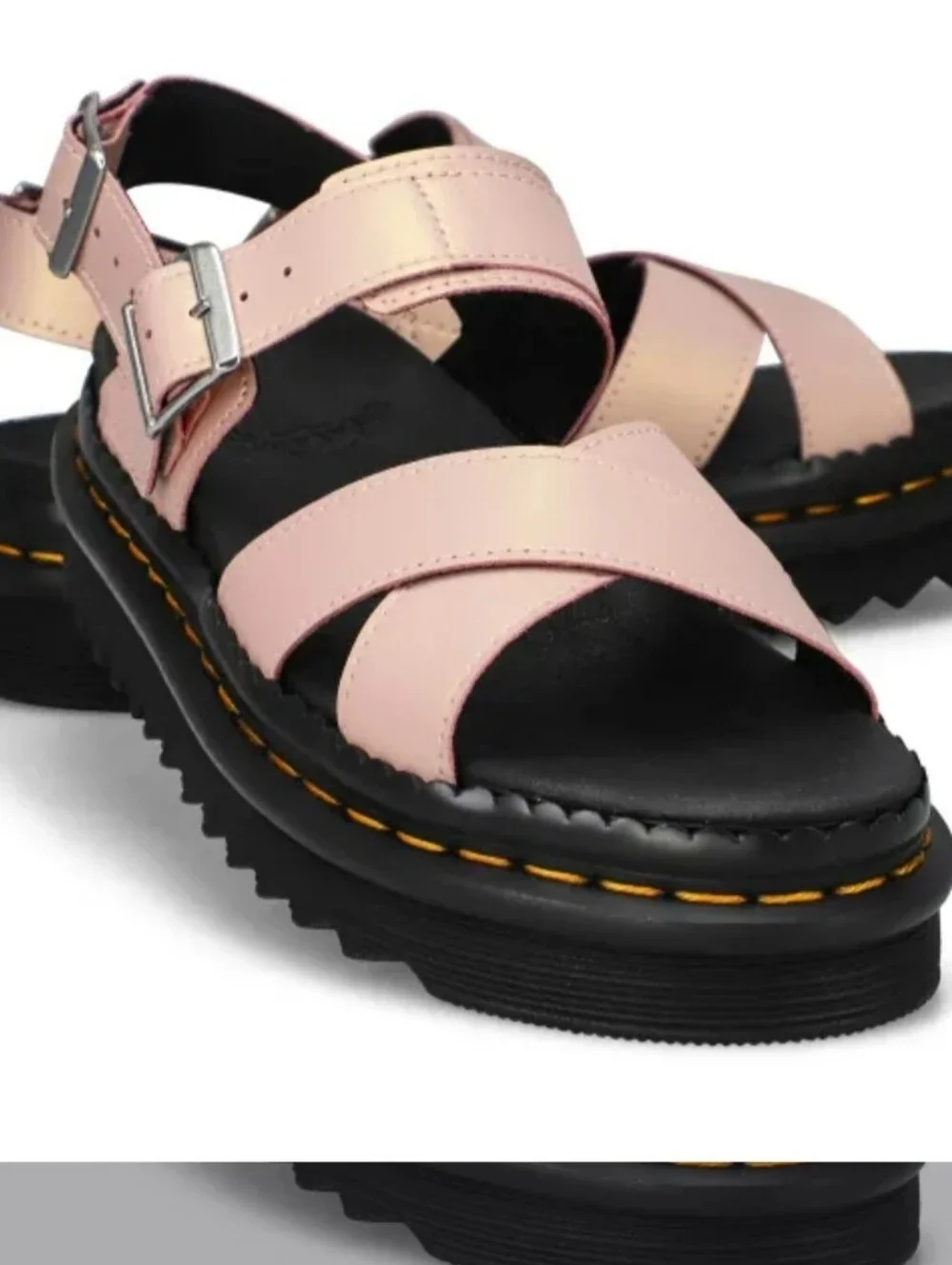 Sz 7- Dr Martins Voss II Chunky Sandals In Opalescent Powder Pink/ Gold - Picture 8 of 9